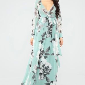 Hana Floral Maxi Dress - Mint and Grey